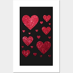 Traditional Red Faux Glitter Hearts Posters and Art